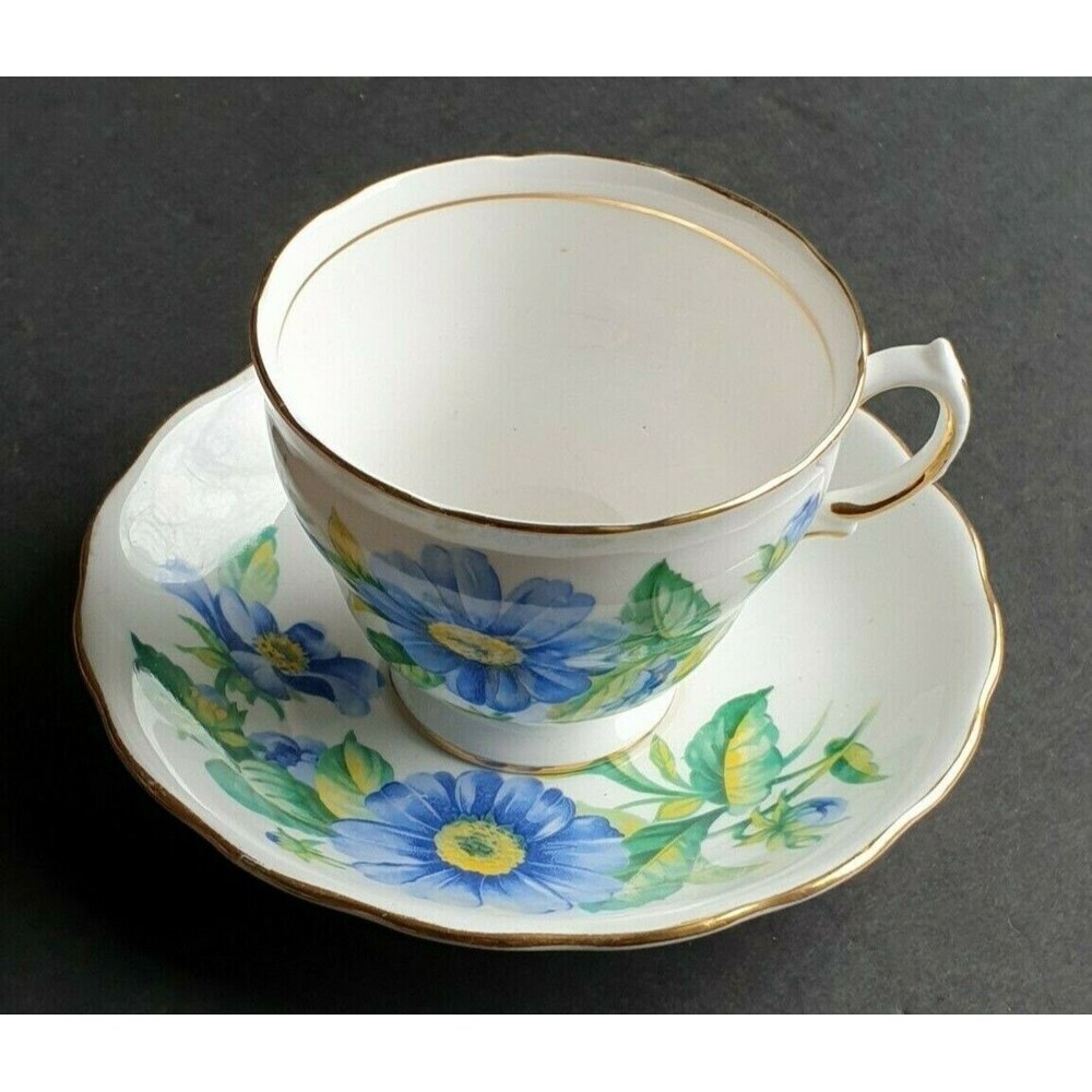 Royal Vale Tea Cup Saucer Blue Flower